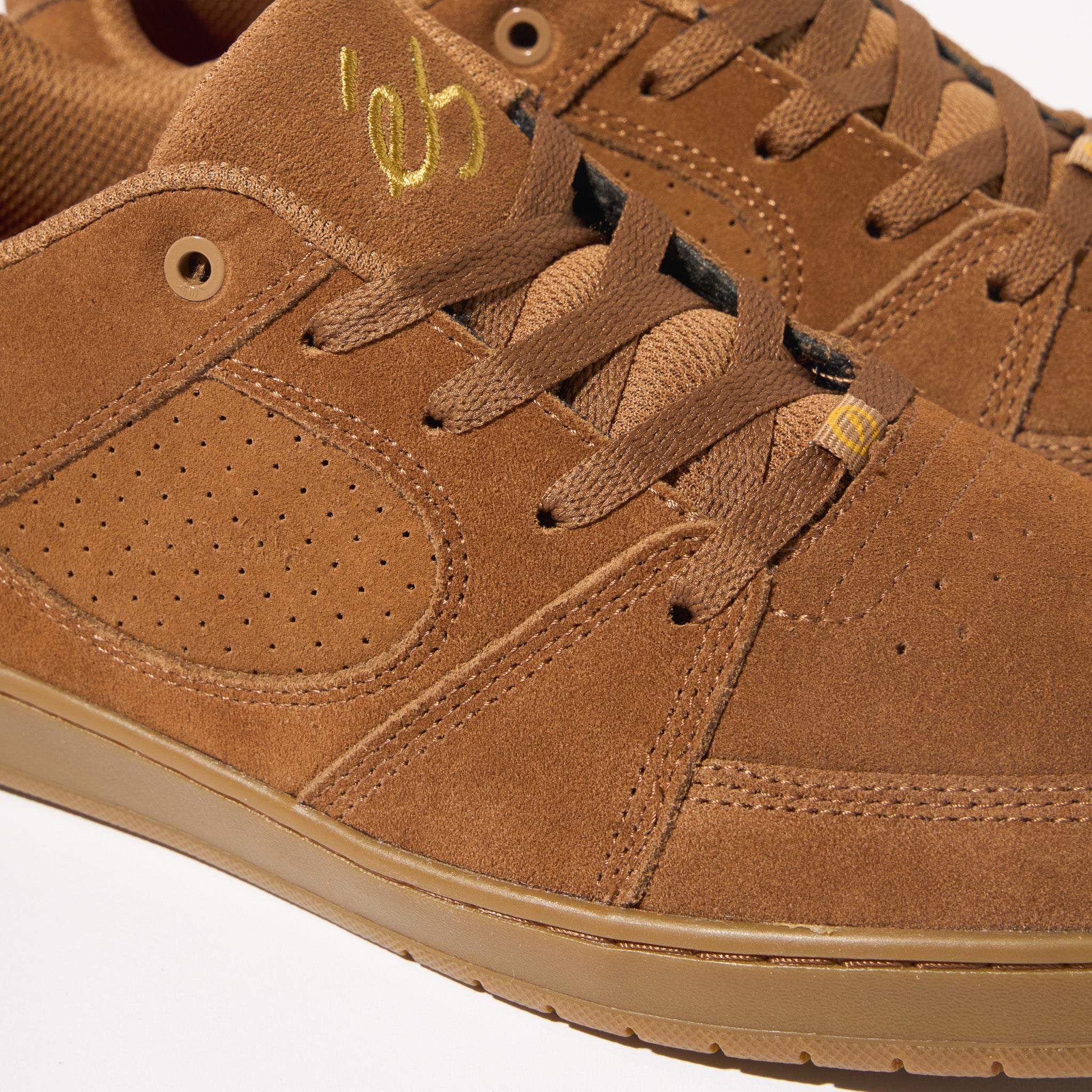 éS Accel Brown Skateboarding Shoes Close Up Details