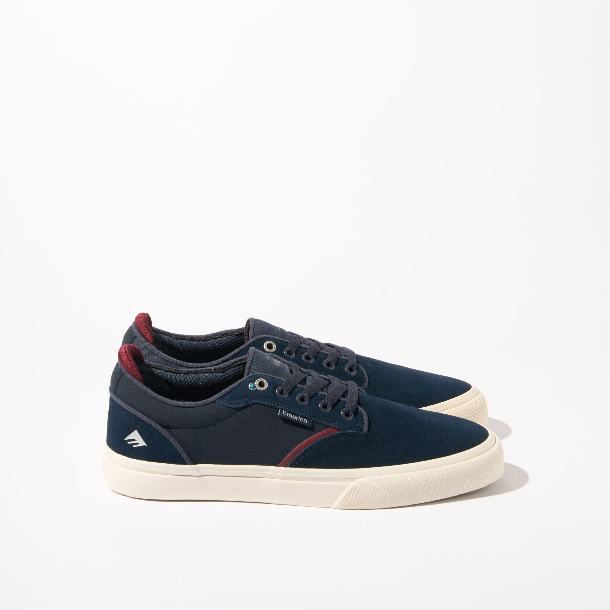 Emerica Dickson Pro Model Shoes Navy Blue Suede and red Maroon Profile