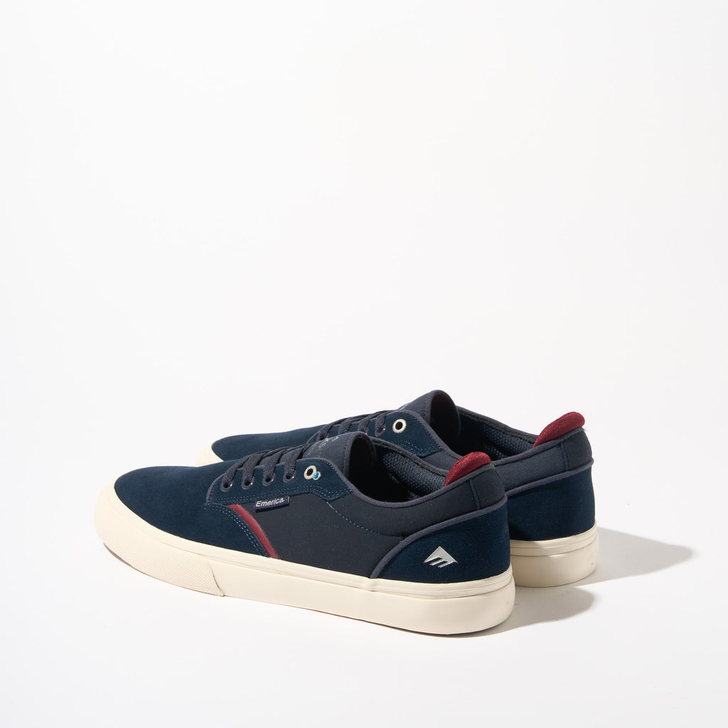 Emerica Dickson Pro Model Shoes Navy Blue Suede and red Maroon Rear